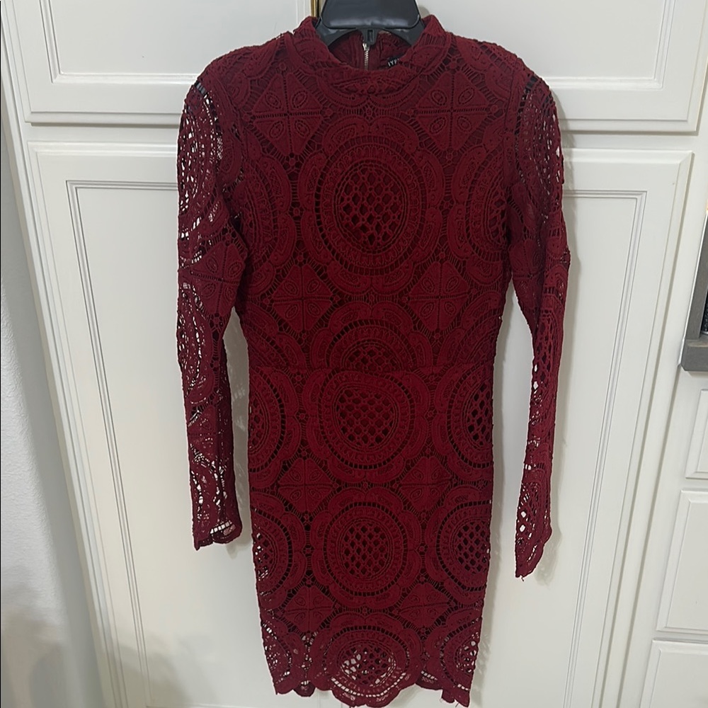 Elegant Lace Dress in Deep Red